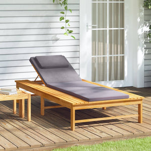 NNEVL Sun Lounger with Dark Grey Cushion and Pillow Solid Wood Acacia