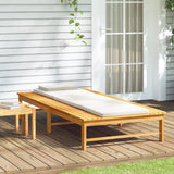 NNEVL Sun Lounger with Cream White Cushion and Pillow Solid Wood Acacia