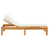 NNEVL Sun Lounger with Cream White Cushion and Pillow Solid Wood Acacia