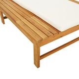 NNEVL Sun Lounger with Cream White Cushion and Pillow Solid Wood Acacia