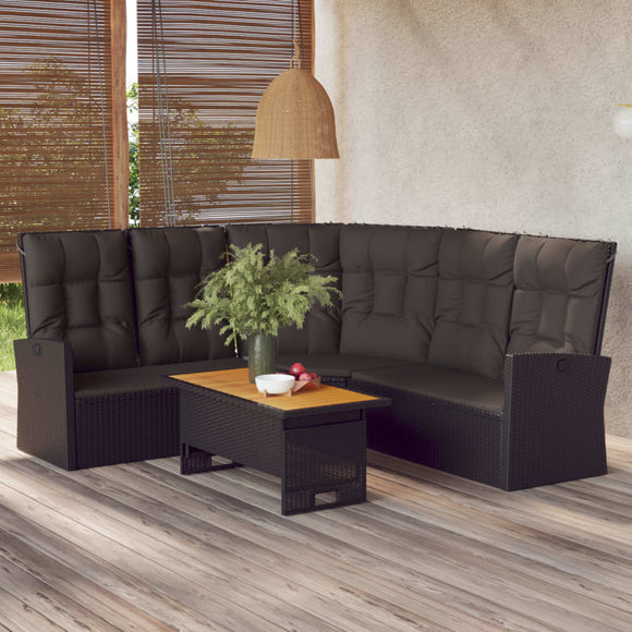 NNEVL Reclining Corner Sofa with Cushions Black Poly Rattan