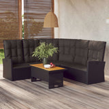 NNEVL Reclining Corner Sofa with Cushions Black Poly Rattan