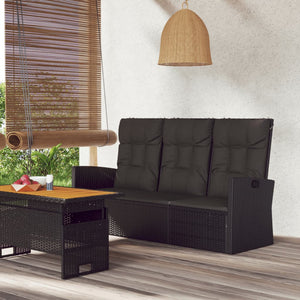 NNEVL Reclining Garden Bench with Cushions Black 173 cm Poly rattan