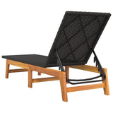 NNEVL Sun Lounger Black and Brown Poly Rattan&Solid Wood Acacia