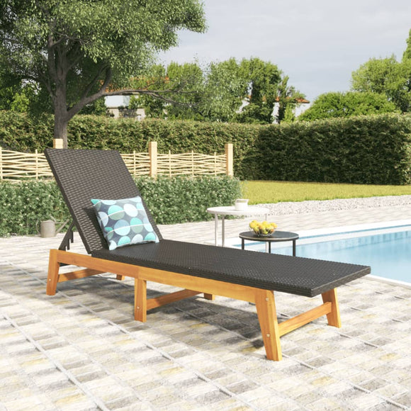 NNEVL Sun Lounger Black and Brown Poly Rattan&Solid Wood Acacia