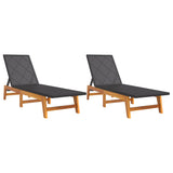 NNEVL Sun Loungers 2 pcs Black and Brown Poly Rattan&Solid Wood Acacia