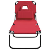 NNEVL Folding Sun Lounger Red Oxford Fabric and Powder-coated Steel