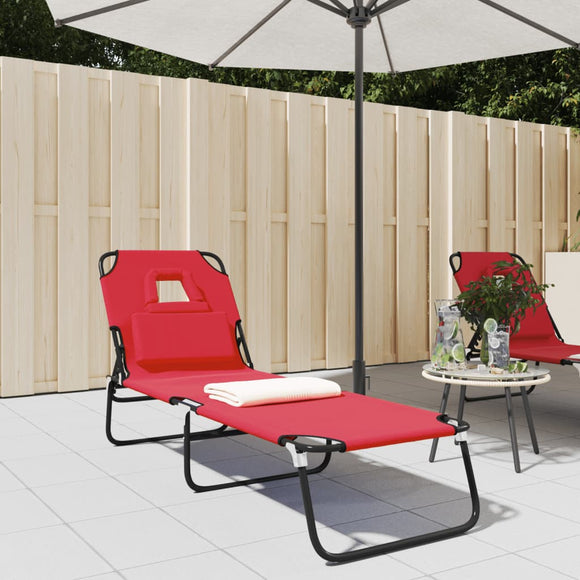 NNEVL Folding Sun Lounger Red Oxford Fabric and Powder-coated Steel