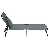 NNEVL Folding Sun Lounger Grey Oxford Fabric and Powder-coated Steel