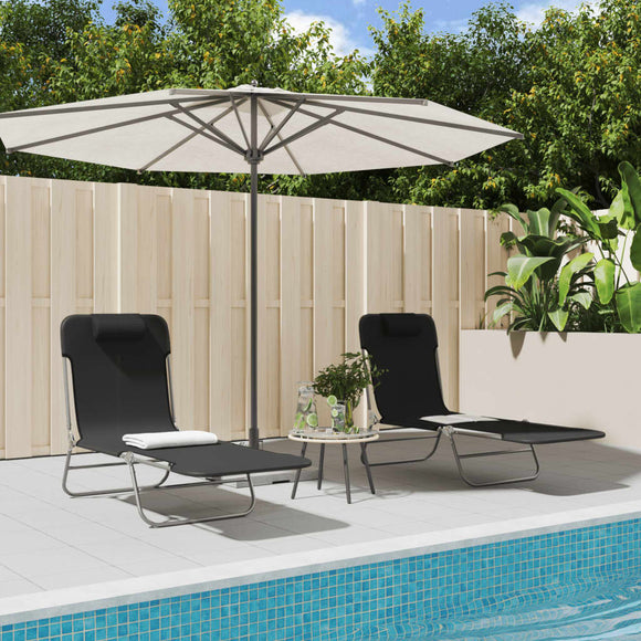 NNEVL Folding Sun Loungers 2 pcs Black Textilene and Steel