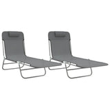 NNEVL Folding Sun Loungers 2 pcs Grey Textilene and Steel