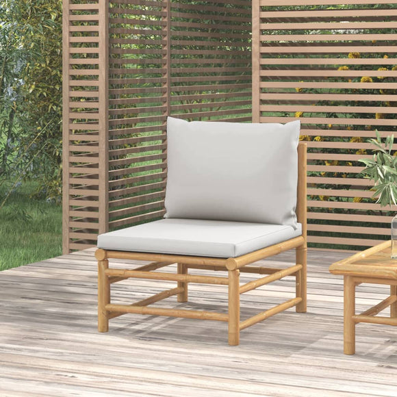 NNEVL Garden Middle Sofa with Light Grey Cushions Bamboo