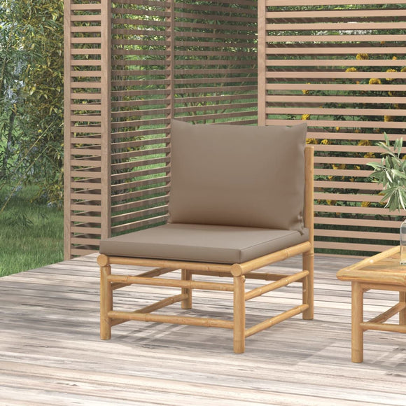 NNEVL Garden Middle Sofa with Taupe Cushions Bamboo