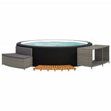 NNEVL Hot Tub Surround Grey Poly Rattan and Solid Wood Acacia