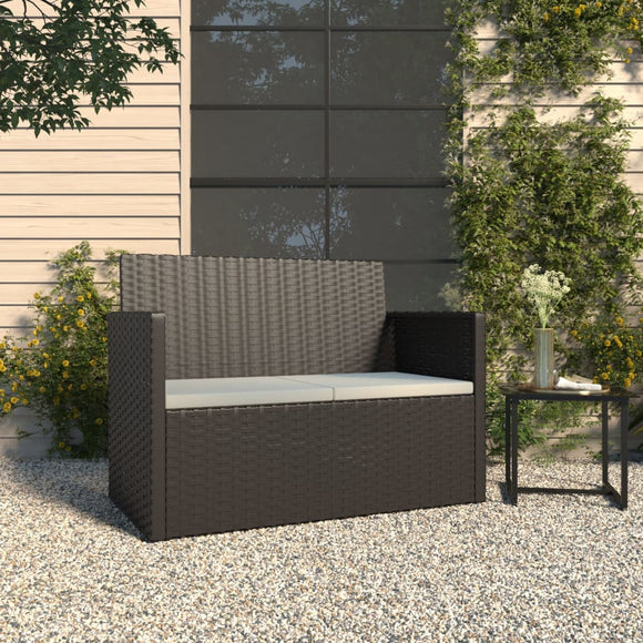 NNEVL Garden Bench with Cushions Black 105 cm Poly Rattan
