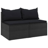 NNEVL Garden Middle Sofas with Cushions 2 pcs Black Poly Rattan