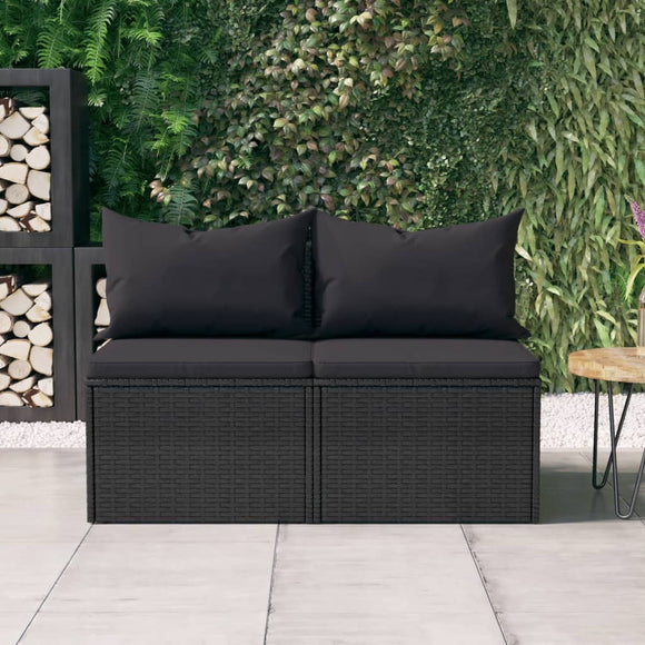 NNEVL Garden Middle Sofas with Cushions 2 pcs Black Poly Rattan