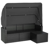 NNEVL 3-Seater Garden Sofa with Roof and Footstool Black Poly Rattan
