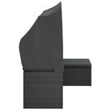 NNEVL 3-Seater Garden Sofa with Roof and Footstool Black Poly Rattan