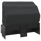 NNEVL 3-Seater Garden Sofa with Roof and Footstool Black Poly Rattan