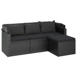 NNEVL 3-Seater Garden Sofa with Roof and Footstool Black Poly Rattan