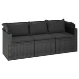 NNEVL 3-Seater Garden Sofa with Roof and Footstool Black Poly Rattan