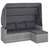 NNEVL 3-Seater Garden Sofa with Roof and Footstool Grey Poly Rattan