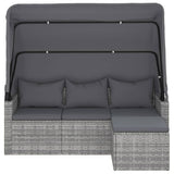 NNEVL 3-Seater Garden Sofa with Roof and Footstool Grey Poly Rattan