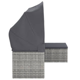 NNEVL 3-Seater Garden Sofa with Roof and Footstool Grey Poly Rattan