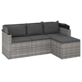 NNEVL 3-Seater Garden Sofa with Roof and Footstool Grey Poly Rattan