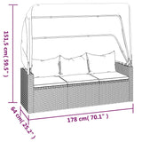 NNEVL 3-Seater Garden Sofa with Roof and Footstool Grey Poly Rattan