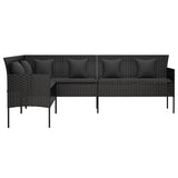 NNEVL L-shaped Garden Sofa with Cushions Black Poly Rattan