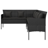 NNEVL L-shaped Garden Sofa with Cushions Black Poly Rattan