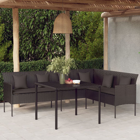 NNEVL L-shaped Garden Sofa with Cushions Black Poly Rattan