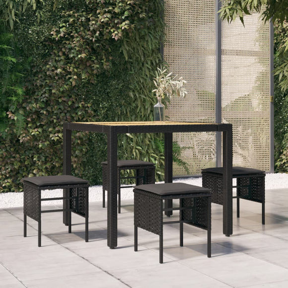 NNEVL Garden Footstools with Cushions 4 pcs Black Poly Rattan