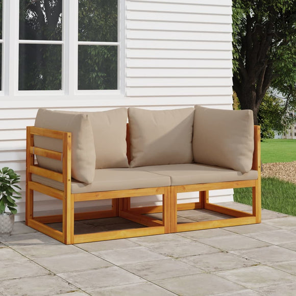 NNEVL Sectional Corner Sofas 2 pcs with Taupe Cushions Solid Wood Acacia
