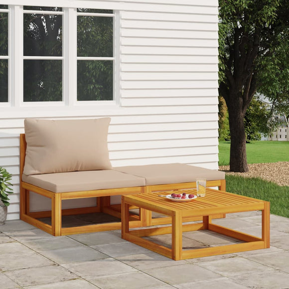 NNEVL 3 Piece Garden Lounge Set with Cushions Solid Wood Acacia