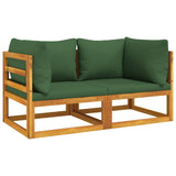 NNEVL Sectional Corner Sofas 2 pcs with Green Cushions Solid Wood Acacia