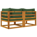 NNEVL Sectional Corner Sofas 2 pcs with Green Cushions Solid Wood Acacia
