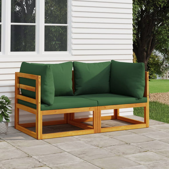 NNEVL Sectional Corner Sofas 2 pcs with Green Cushions Solid Wood Acacia