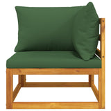 NNEVL Sectional Corner Sofa with Green Cushions Solid Wood Acacia