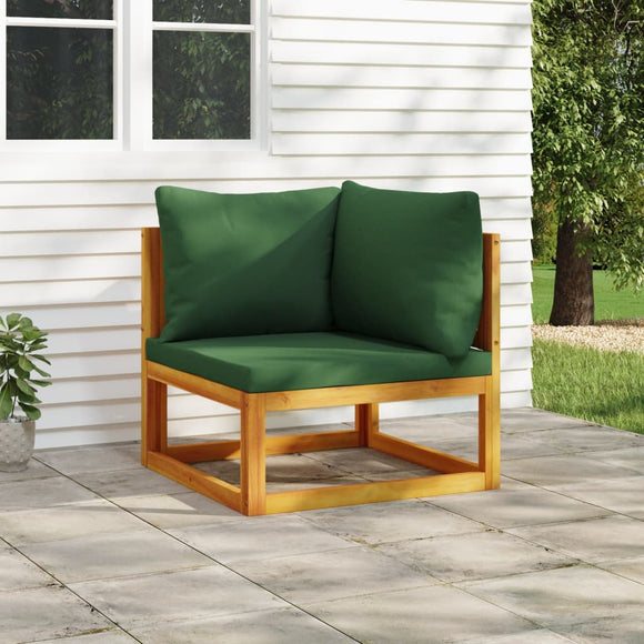 NNEVL Sectional Corner Sofa with Green Cushions Solid Wood Acacia
