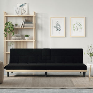 NNEVL Sofa Bed with Cup Holders Black Fabric
