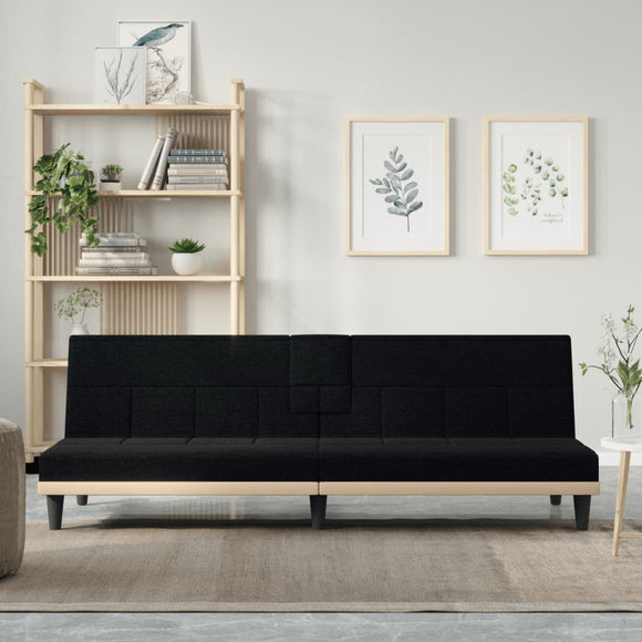 NNEVL Sofa Bed with Cup Holders Black Fabric