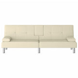 NNEVL Sofa Bed with Cup Holders Cream Faux Leather