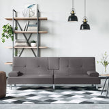 NNEVL Sofa Bed with Cup Holders Grey Faux Leather