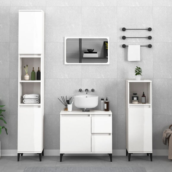 NNEVL Bathroom Cabinet High Gloss White 30x30x190 cm Engineered Wood
