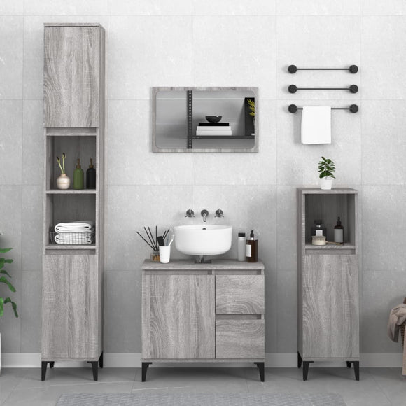NNEVL Bathroom Cabinet Grey Sonoma 30x30x190 cm Engineered Wood