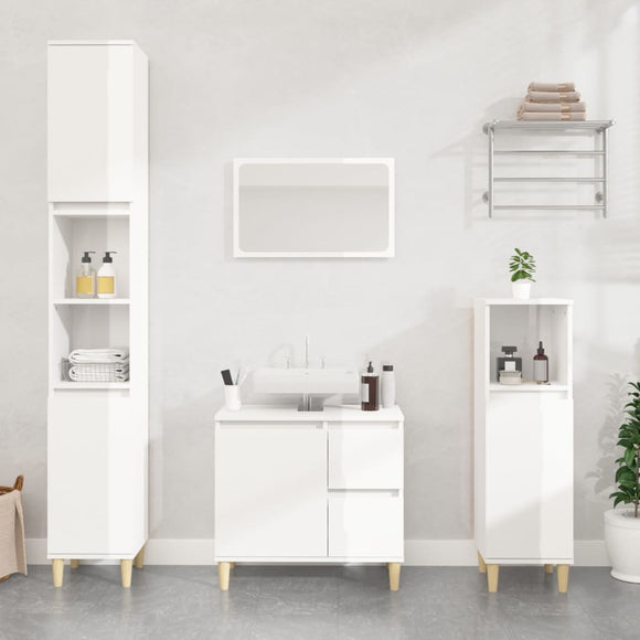 NNEVL Bathroom Cabinet High Gloss White 30x30x100 cm Engineered Wood