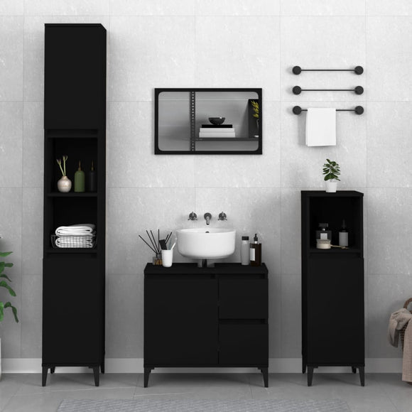 NNEVL Bathroom Cabinet Black 30x30x100 cm Engineered Wood